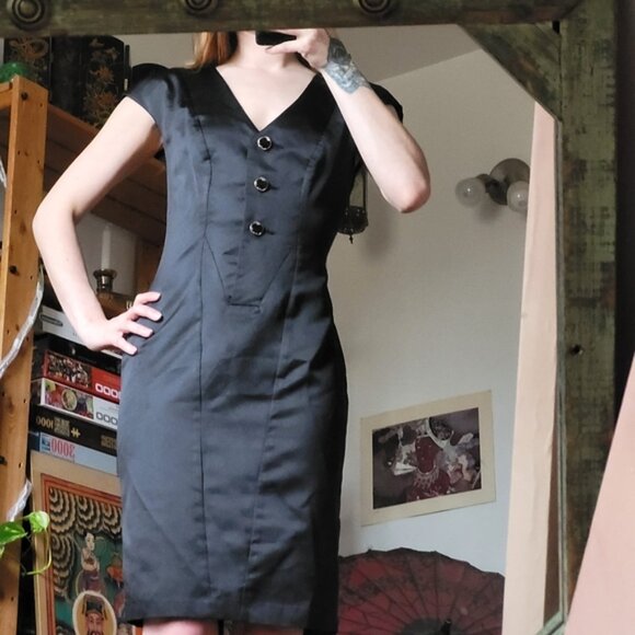 Vintage Climax by Karen Okada black dress back bow sheer embellished back - 3/4 - Picture 9 of 10